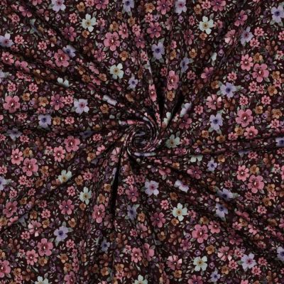 Tissu Jersey Coton imprimé Fleuris Goia sur fond Bordeaux - Par 10 cm
