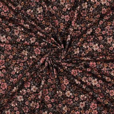 Tissu Jersey Coton imprimé Fleuris Adria sur fond Noir - Par 10 cm