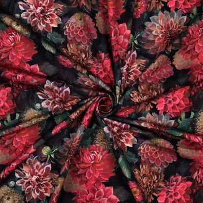 Tissu Jersey Coton imprimé Fleuris Mirasol sur fond Noir - Par 10 cm