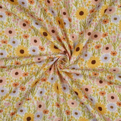 Tissu Coton imprimé Yellow champ&#039; sur fond Blanc - Par 10 cm