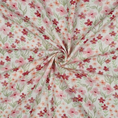 Tissu Double Gaze de Coton Fleuris Jolivia sur fond Blanc - Par 10 cm
