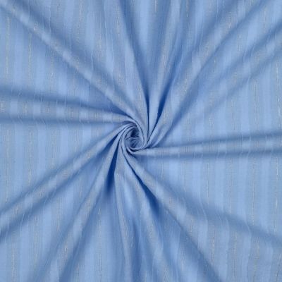 Tissu Voile de Coton Nina rayures lurex sur fond Bleu clair - Par 10 cm