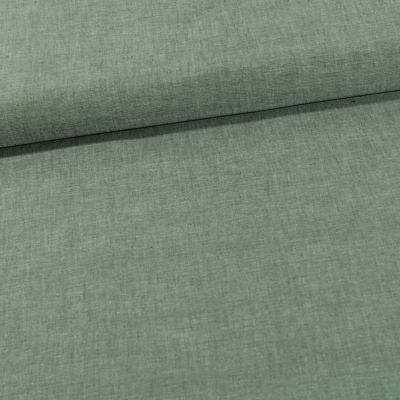 Tissu Chambray Coton uni Vert Olive - Par 10 cm