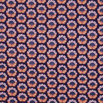 Tissu Velours milleraies Poppy Fleurs mia sur fond Violet - Par 10 cm