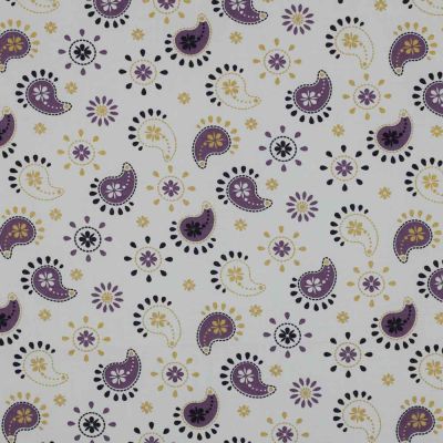 Tissu Popeline de Coton violet  Safranelle sur fond Blanc - Par 10 cm
