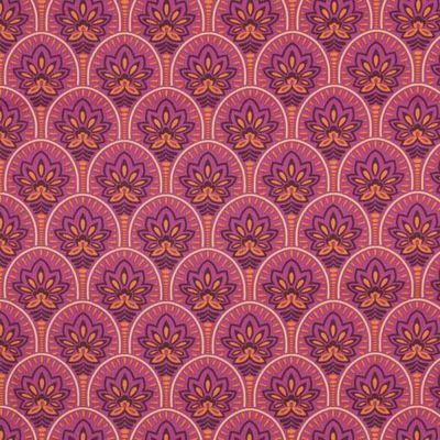 Tissu Coton enduit Art déco sur fond Rose - Par 10 cm