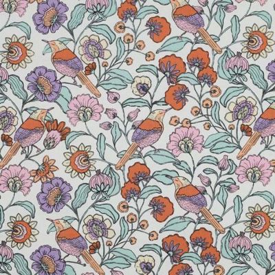 Tissu Coton enduit Fleuris Lua sur fond Blanc - Par 10 cm