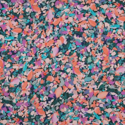 Tissu Satin de Coton Pétales sur fond Bleu pétrole - Par 10 cm