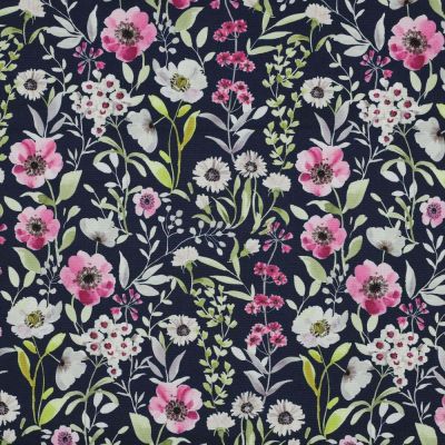 Tissu Softshell Digital Poppy Fleuris rose et vert sur fond Noir - Par 10 cm