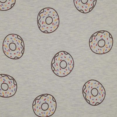Tissu Jersey Mélangé Donuts pailletés sur fond Ecru chiné - Par 10 cm