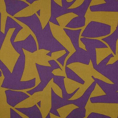 Tissu Coton Satiné léger motifs abstraits sur fond Violine - Par 10 cm