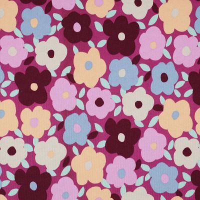 Tissu Sweat envers polaire tout doux Fleuris sur fond Framboise - Par 10 cm