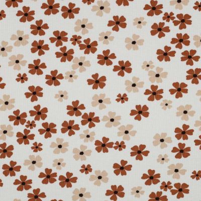 Tissu Jersey Nid d&#039;abeille Petites fleurs sur fond Blanc - Par 10 cm