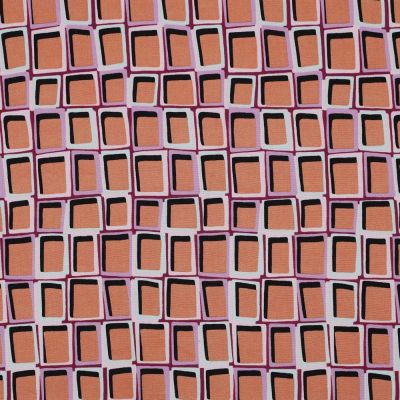 Tissu Viscose Lia carreaux saumon sur fond Violine - Par 10 cm