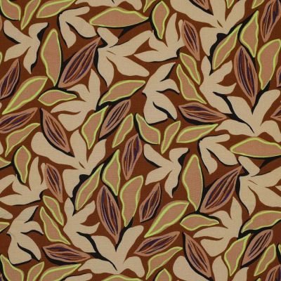 Tissu Viscose Lia feuilles beiges sur fond Marron - Par 10 cm
