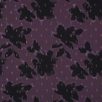 Tissu Viscose Feuilles et pointillés lurex sur fond Violet - Par 10 cm