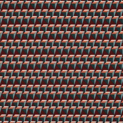 Tissu Popeline de Viscose extensible Triangles 3D sur fond Bordeaux - Par 10 cm