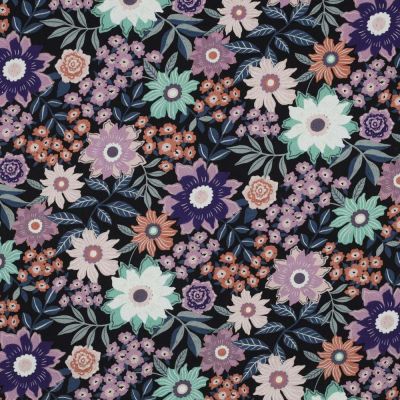 Tissu Popeline de Coton digital Poppy Flowers sur fond Noir - Par 10 cm