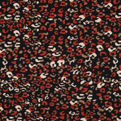 Tissu Polyester Stretch imprimé motif léopard sur fond Noir - Par 10 cm