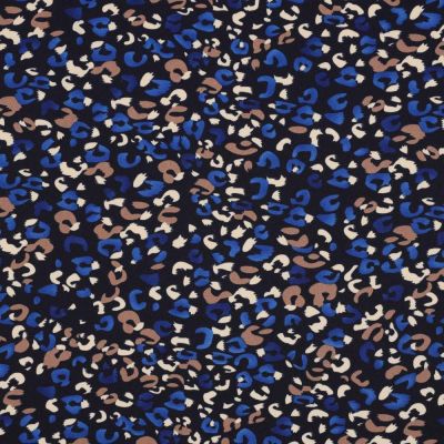 Tissu Polyester Stretch imprimé motif léopard bleu roi sur fond Noir - Par 10 cm