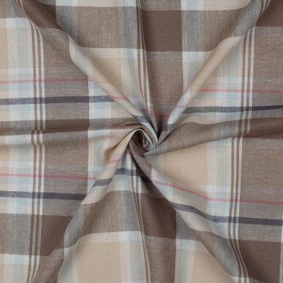 Tissu Lin Viscose Tartan Ecossais sur fond Taupe - Par 10 cm