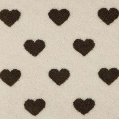 Tissu Moumoute Teddy envers maille Coeurs marrons sur fond Ecru - Par 10 cm