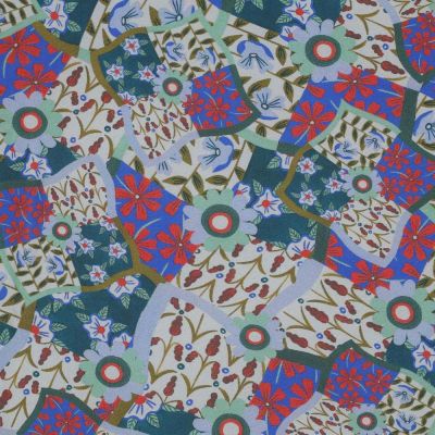 Tissu Viscose Digital Louise fleuris sur fond Bleu - Par 10 cm