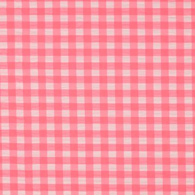 Tissu vichy Lyna Rose fluo Grands carreaux sur fond Blanc - Par 10 cm