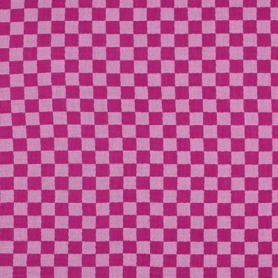 Tissu Double gaze de Coton à carreaux Réversible  Magenta fuschia - Par 10 cm