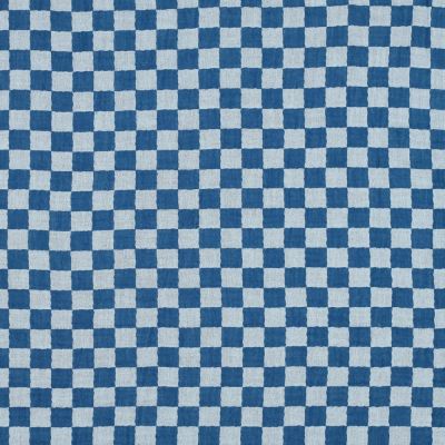 Tissu Double gaze de Coton à carreaux Réversible  Bleu - Par 10 cm