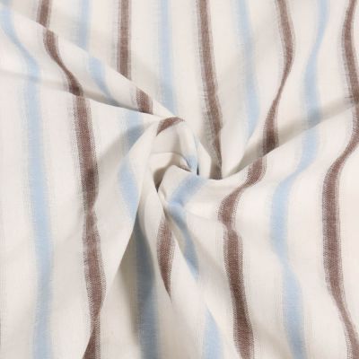 Tissu Coton Dévoré Rayé bleu et marron sur fond Blanc - Par 10 cm
