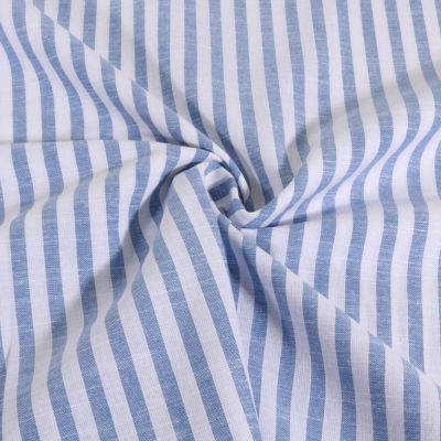 Tissu Coton Fil teint rayé fin bleu sur fond Blanc - Par 10 cm