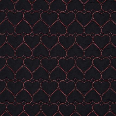 Tissu Doudoune matelassé Sofia coeurs roses sur fond Noir - Par 10 cm