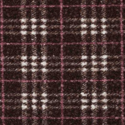 Tissu Fausse fourrure Bouclette Arno carreaux roses sur fond Marron - Par 10 cm