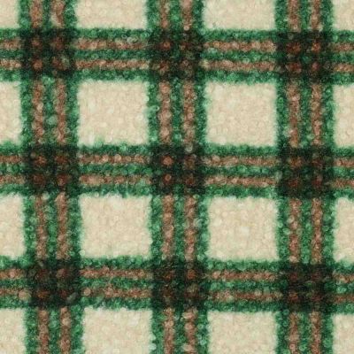 Tissu Fausse fourrure Bouclette Léo carreaux Verts sur fond Beige - Par 10 cm