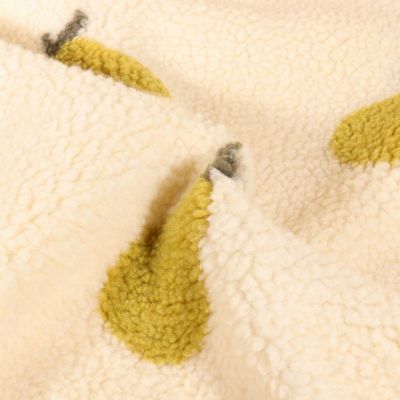 Tissu Fausse fourrure Teddy Bouclettes Poires sur fond Ecru - Par 10 cm