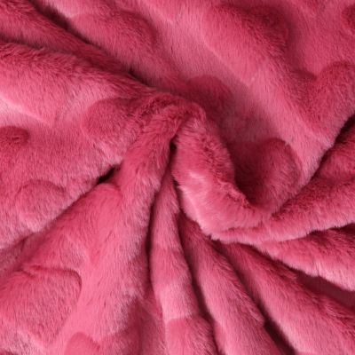 Tissu Fausse fourrure cœurs Elena uni Rose corail - Par 10 cm