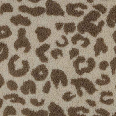 Tissu Fausse fourrure Mouton taches fauves marron sur fond Beige - Par 10 cm