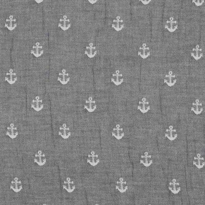 Tissu Double gaze encre Nautilus Blanc sur fond Gris - Par 10 cm