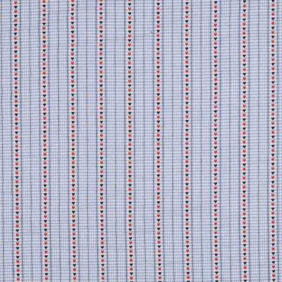 Tissu Vichy Coeurillon sur fond Bleu clair - Par 10 cm