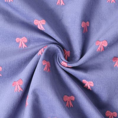 Tissu Jersey Bord Côte Mimi noeuds Roses sur fond Violet - Par 10 cm