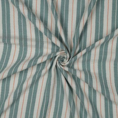 Tissu Double gaze de Coton Rayures Vert sauge sur fond Blanc cassé - Par 10 cm