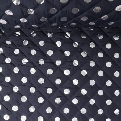 Tissu Doudoune matelassé Nathacha pois Argent sur fond Bleu marine - Par 10 cm