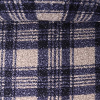 Tissu Fausse fourrure Bouclette Sacha carreaux Bleu marine sur fond Beige - Par 10 cm