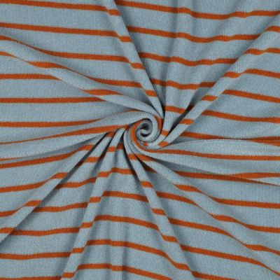 Tissu Jersey Eponge Rayures Rouille sur fond Bleu gris - Par 10 cm