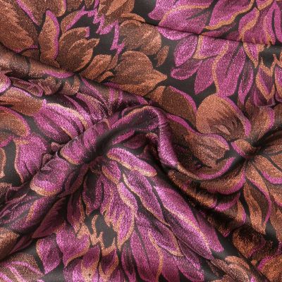 Tissu Jacquard Lurex Senna fleurs irisées Mauves sur fond Noir - Par 10 cm