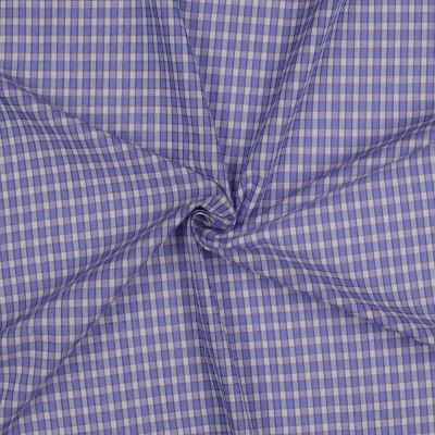 Tissu Voile de Coton fil teint imprimé Petits carreaux lilas sur fond Blanc cassé - Par 10 cm