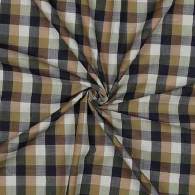 Tissu Voile de Coton fil teint imprimé carreaux sur fond Ecru - Par 10 cm