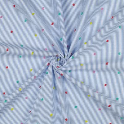 Tissu Coton Plumetis rayures Bleu ciel sur fond Blanc - Par 10 cm