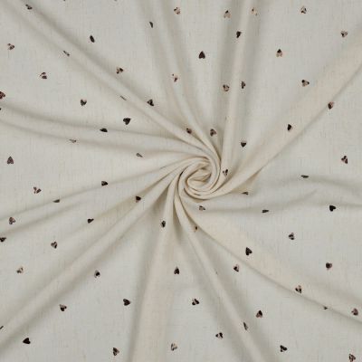 Tissu Lin Viscose petits Coeurs Brun brillants sur fond Ecru - Par 10 cm